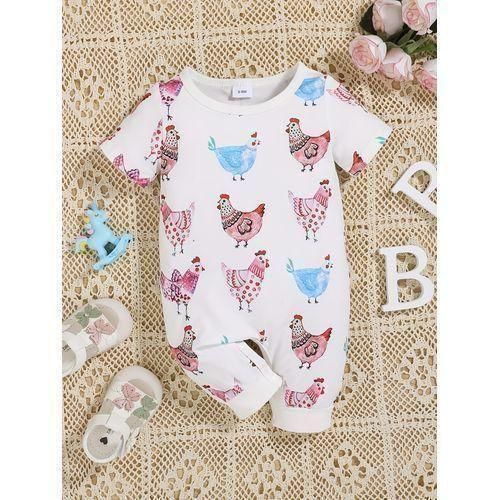 Baby Girl Cute Short Sleeved Cute Chicken Print Romper